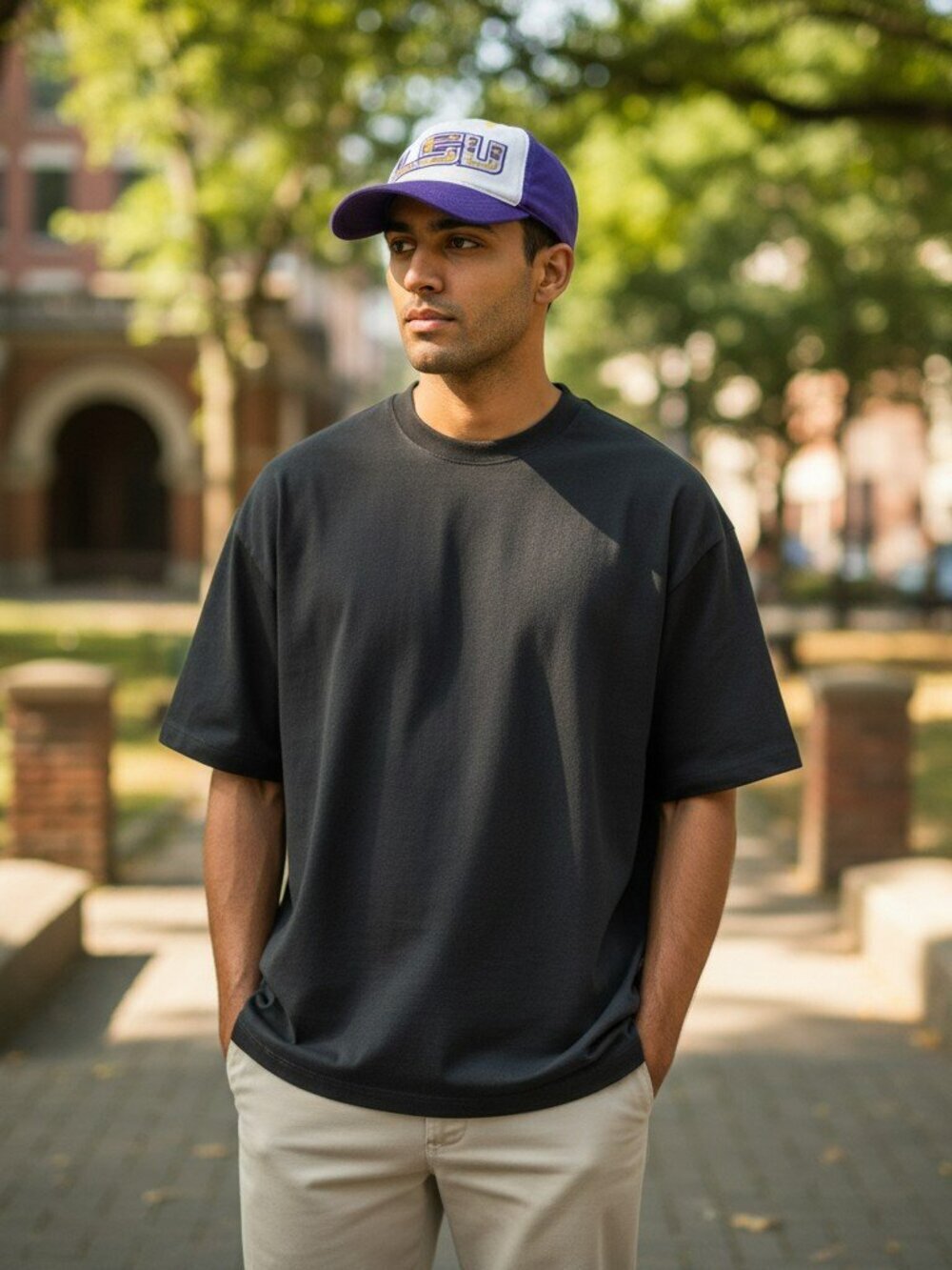 Louisiana State University Zephyr White Purple Yellow Hat LSU Plaid Brim Cap